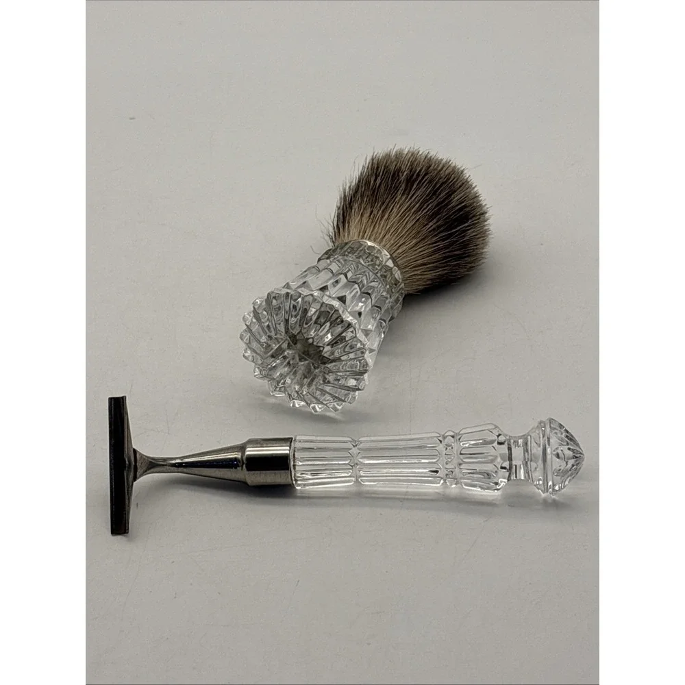 Vintage Waterford Crystal Mens Shaving Razor and Brush CHIP